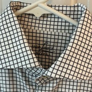 Van Laack Mens Black White Plaid Stripe Long Sleeve Fitted Dress Shirt Sz 15 38